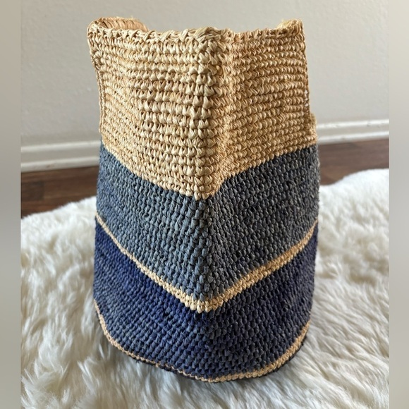 Mar Y Sol Camden Raffia Carryall Tote - Ombre Stripes Three Colors Bag Basket - Picture 5 of 9